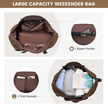 Sucipi Reisetasche Damen Weekender Handgepäck Wasserdicht Braun