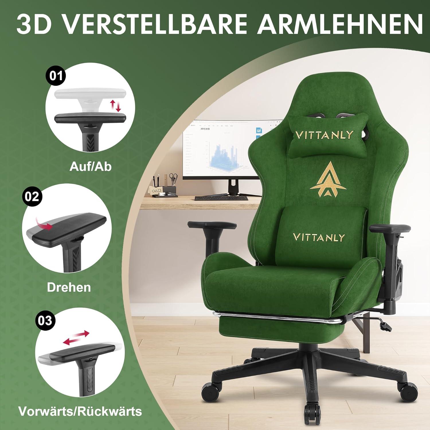 Gaming Stuhl Wildlederimitat Bürostuhl mit Fußstütze grün