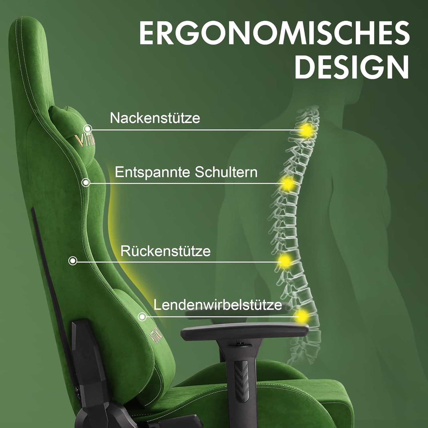 Gaming Stuhl Wildlederimitat Bürostuhl Ergonomisch Grün