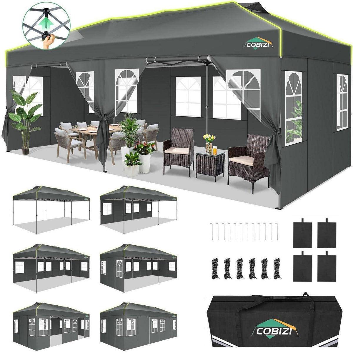 Faltpavillon 3x6 mit Seitenwänden – Wasserdicht & UV-Schutz