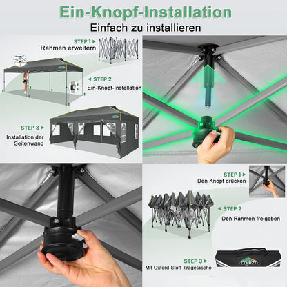 Faltpavillon 3x6 mit Seitenwänden – Wasserdicht & UV-Schutz