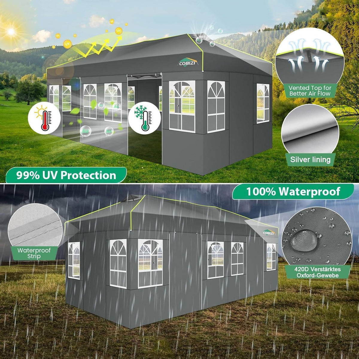 Faltpavillon 3x6 mit Seitenwänden – Wasserdicht & UV-Schutz