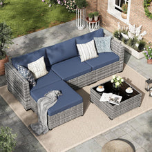 Rattan Gartenmöbel-Set 5tlg. mit 3er Sofa und Glastisch