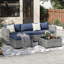 Amopatio Poly Rattan Gartenmöbel-Set 5tlg. Grau mit Kissen