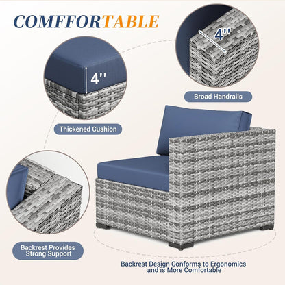 Rattan Gartenmöbel-Set 3er Sofa Sessel Kissen Tisch Grau Marineblau