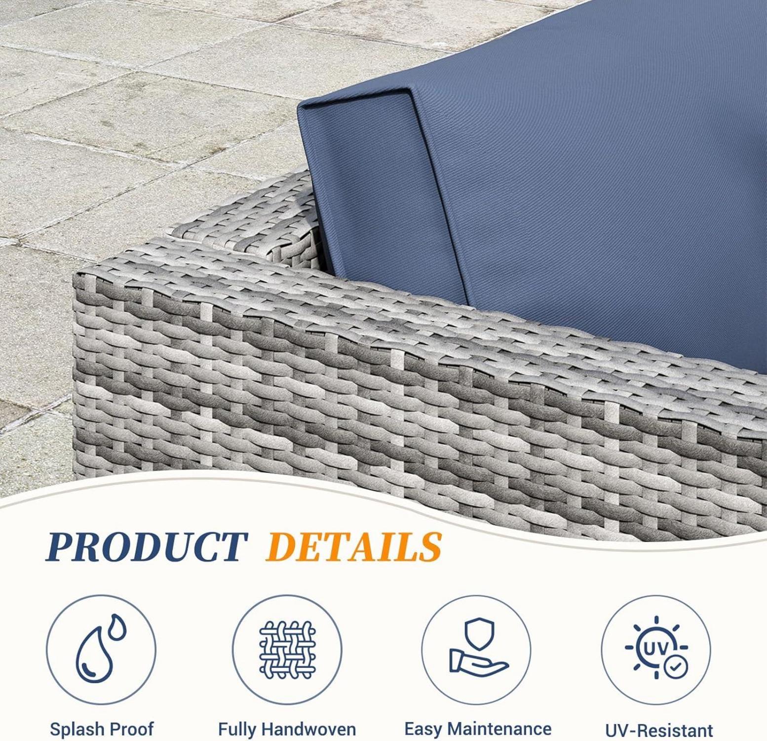 Rattan Gartenmöbel-Set 3er Sofa Sessel Kissen Tisch Grau Marineblau