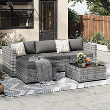 Rattan Gartenmöbel-Set 5tlg. Sofa Sessel Kissen Glastisch