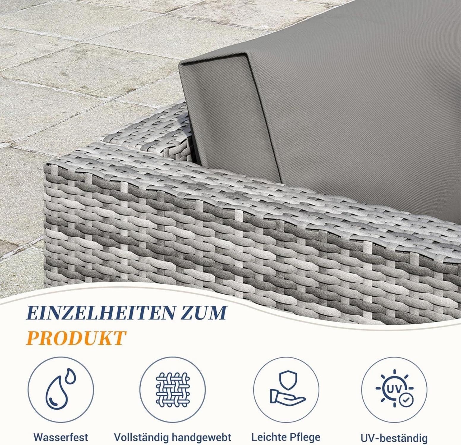 Rattan Gartenmöbel-Set 3er Sofa Sessel Kissen Glastisch Grau-Meliert