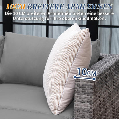Rattan Gartenmöbel-Set 3er Sofa Sessel Kissen Glastisch Grau-Meliert