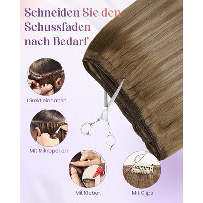 Echthaar Tressen Balayage Braun Ombre Aschblond 35cm