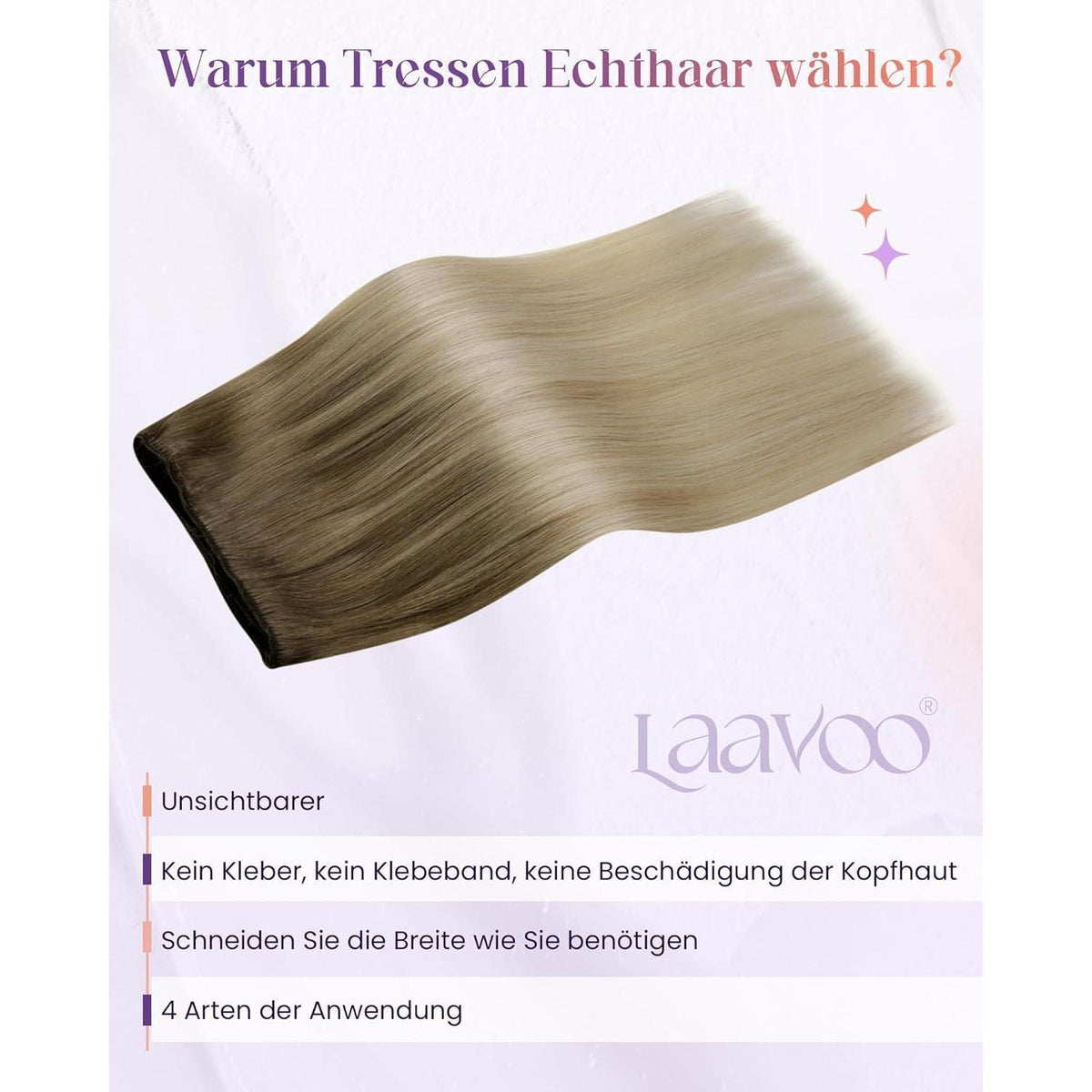 Echthaar Tressen Balayage Braun Ombre Aschblond 35cm