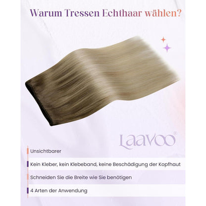 Echthaar Tressen Balayage Braun Ombre Aschblond 35cm