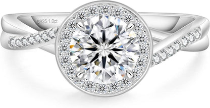 Moissanite Verlobungsring 1 Karat Damen Halo 925 Silber