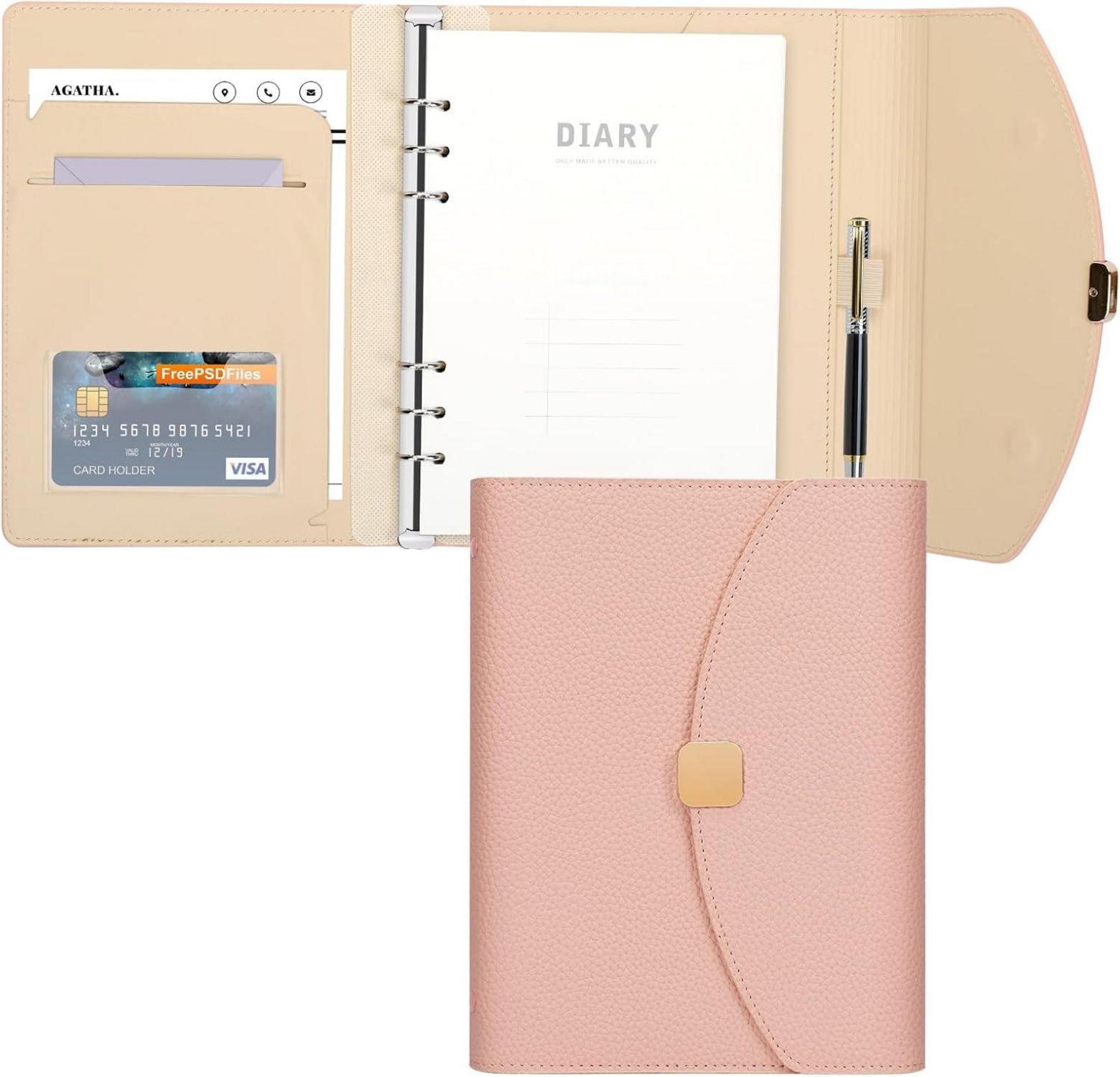 PU Leder A5 Binder Notizbuch 6 Ring Budget Journal Rosa