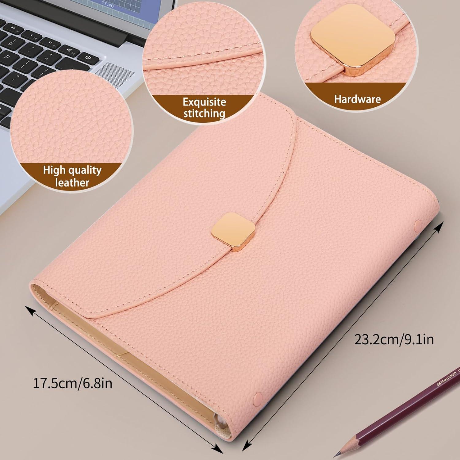PU Leder A5 Binder Notizbuch 6 Ring Budget Journal Rosa