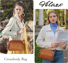 Umhängetasche Damen mit 4 Fächern, Leder Crossbody Bag