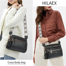 Damen Umhängetasche mit 4 Fächern, Leder Crossbody Bag