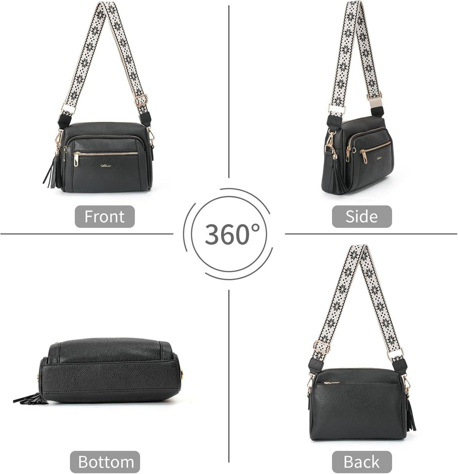 Umhängetasche Damen Anti Diebstahl Leder Crossbody Bag mit 4 Fächern
