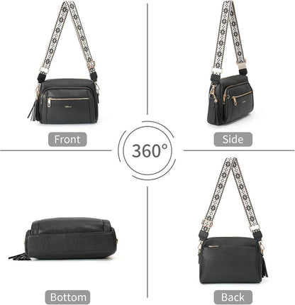 Umhängetasche Damen Anti Diebstahl Leder Crossbody Bag mit 4 Fächern