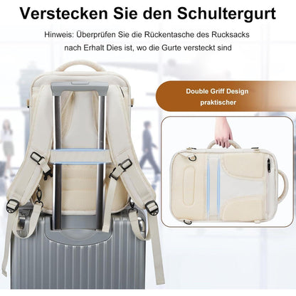 Handgepäck Rucksack Damen erweiterbar, wasserabweisend, beige