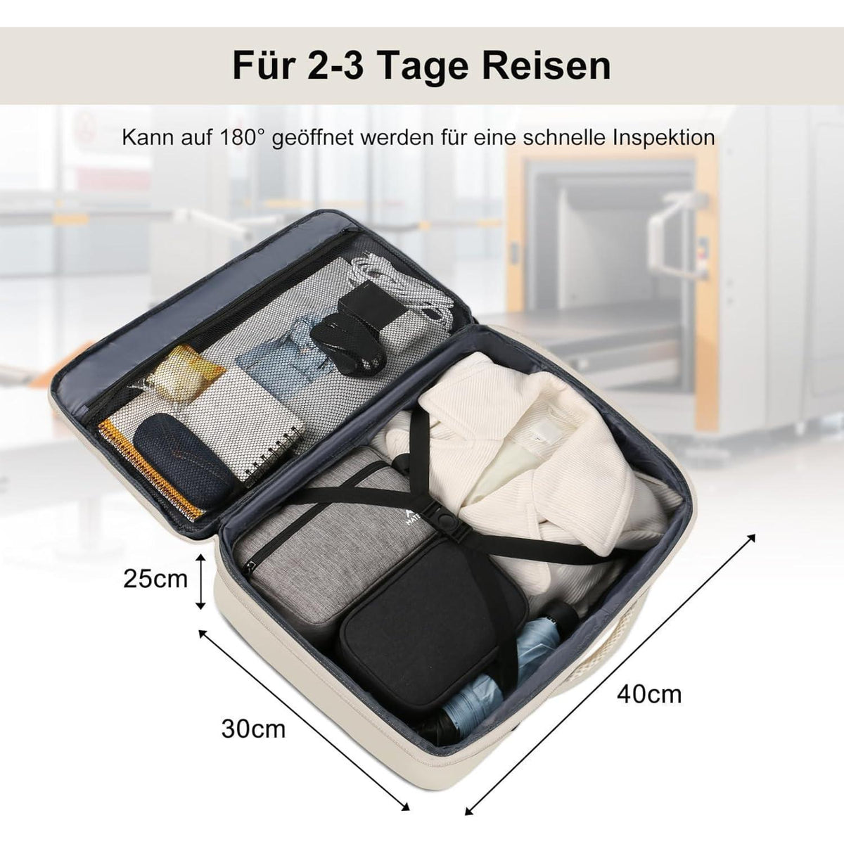 Handgepäck Rucksack Damen erweiterbar, wasserabweisend, beige