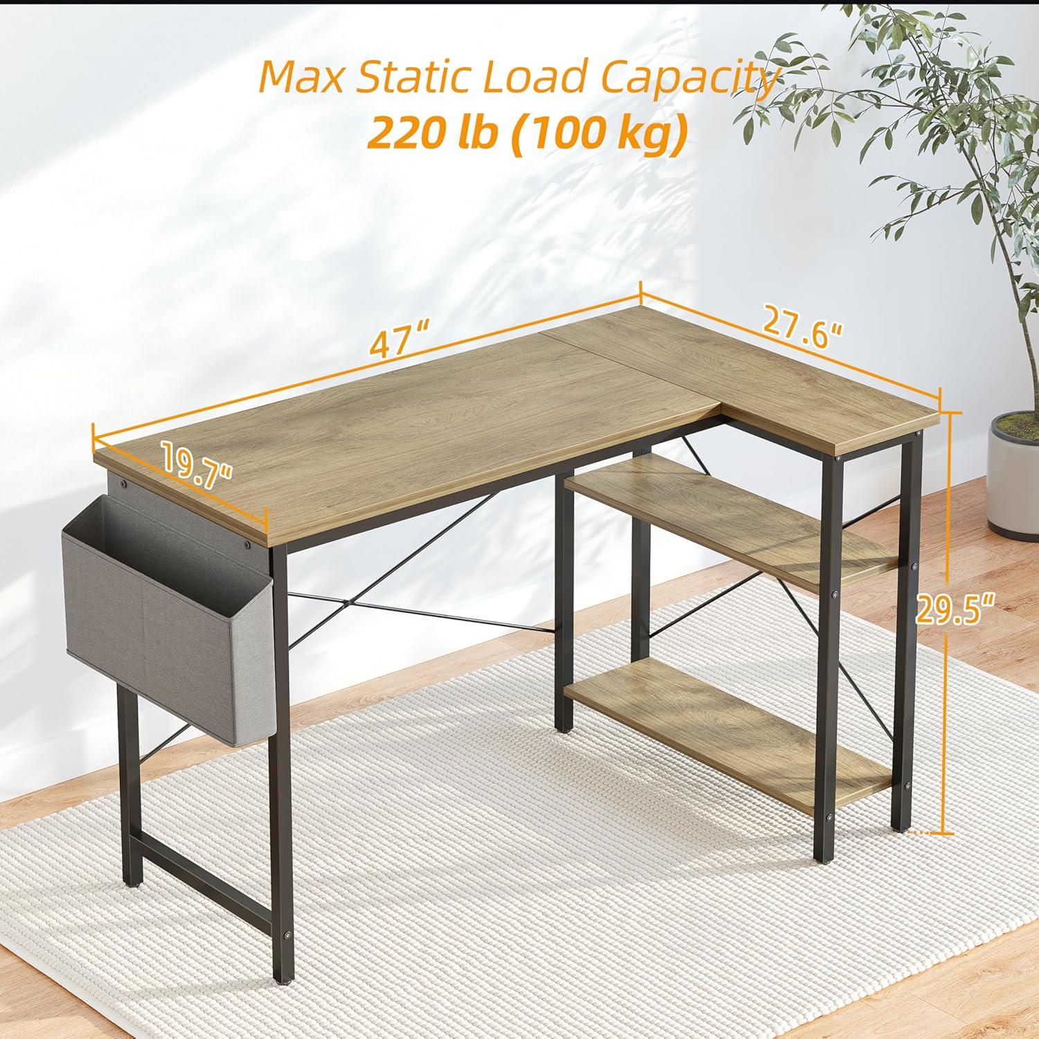 L-förmiger Gaming Schreibtisch 120x70 cm Ablagefächer Grey