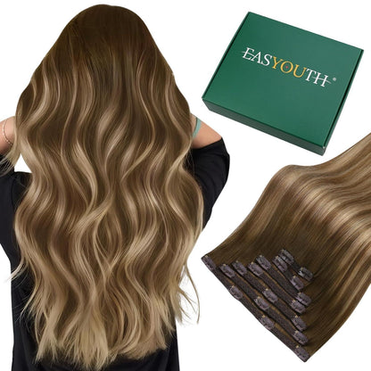 Clip-In Haarverlängerung Echthaar Braun Balayage Ombre