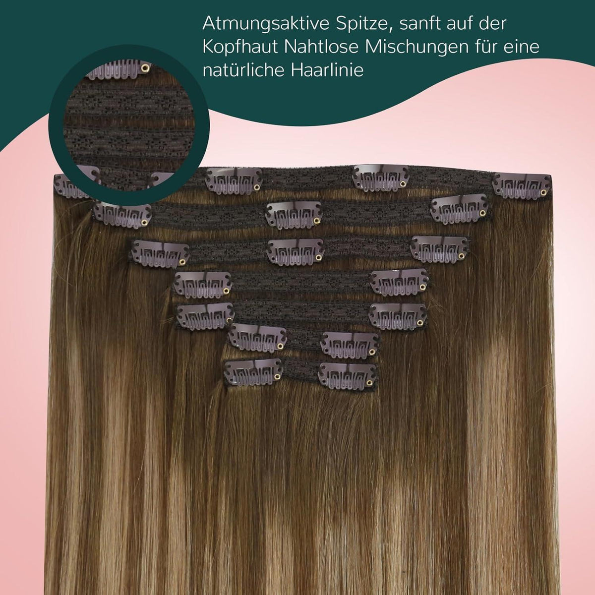 Clip-In Haarverlängerung Echthaar Braun Balayage Ombre