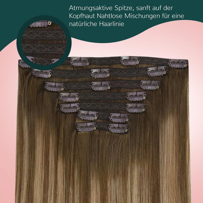Clip-In Haarverlängerung Echthaar Braun Balayage Ombre