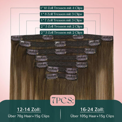 Clip-In Haarverlängerung Echthaar Braun Balayage Ombre