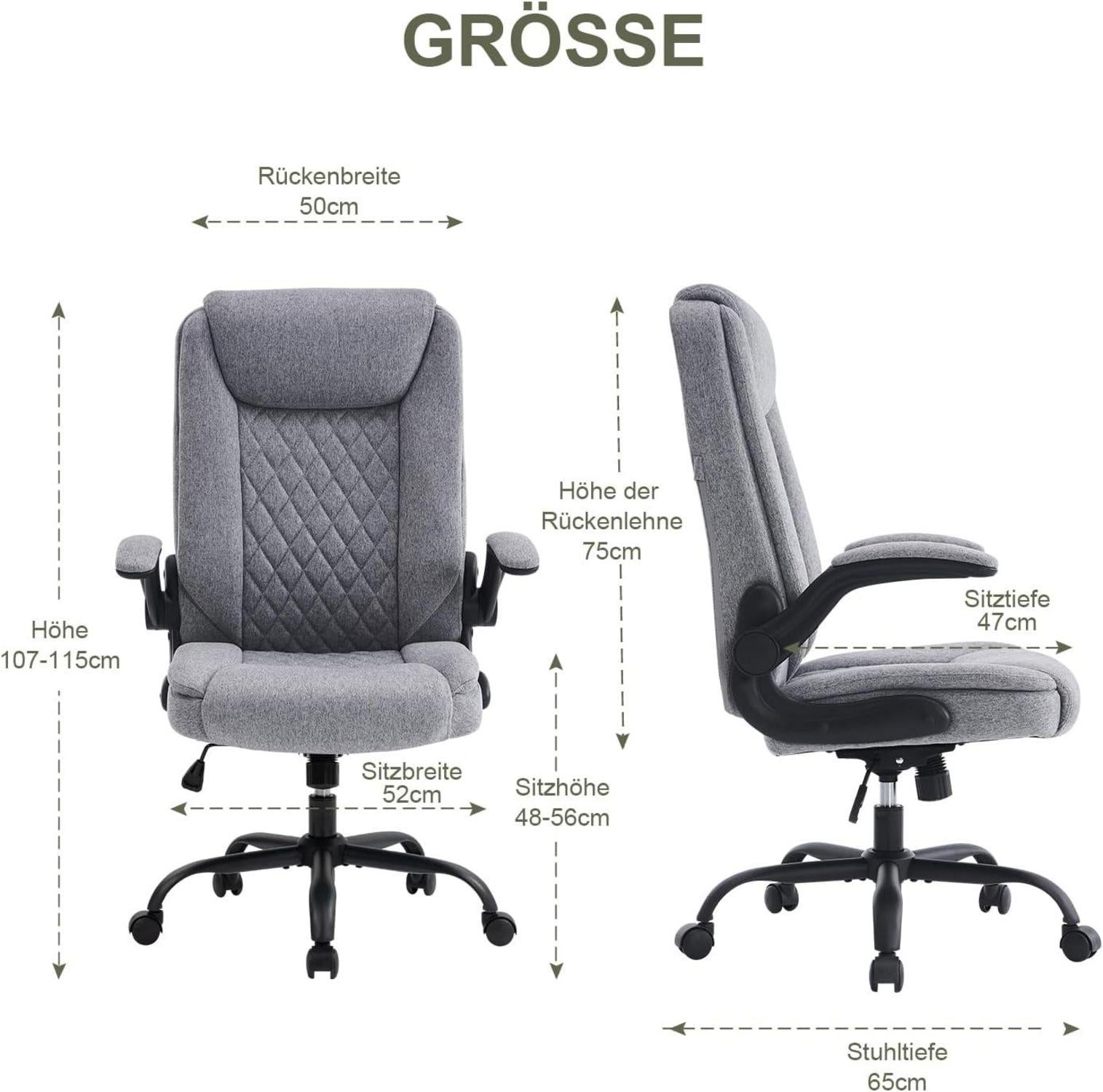 Ergonomischer Bürostuhl mit Armlehnen Klappbar Grau Stoff