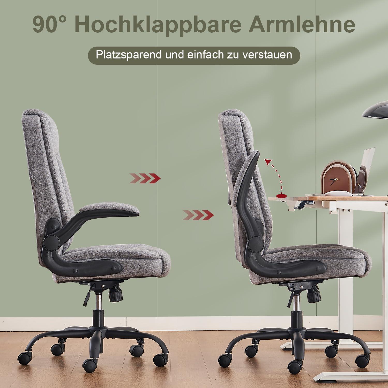 Ergonomischer Bürostuhl mit Armlehnen klappbar, Höhenverstellung, Wippfunktion