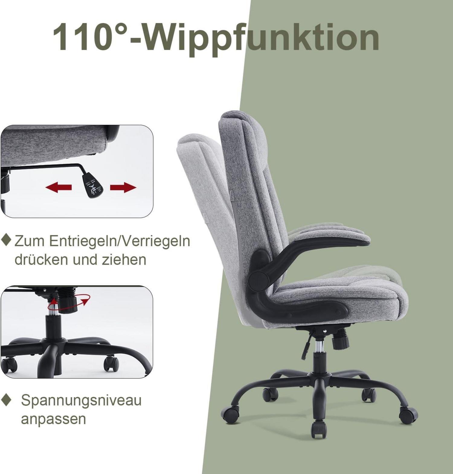 Ergonomischer Bürostuhl mit Armlehnen klappbar, Höhenverstellung, Wippfunktion