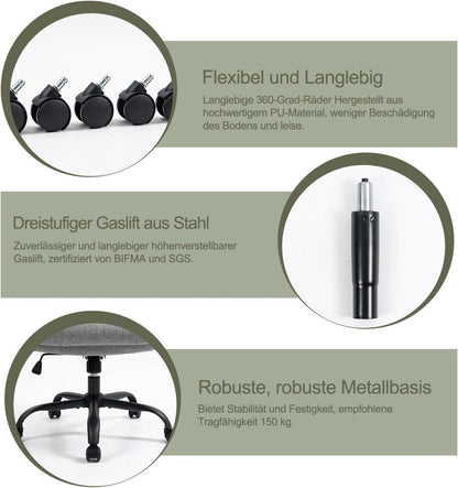 Ergonomischer Bürostuhl Chefsessel 150kg mit Armlehnen klappbar, grau Stoff