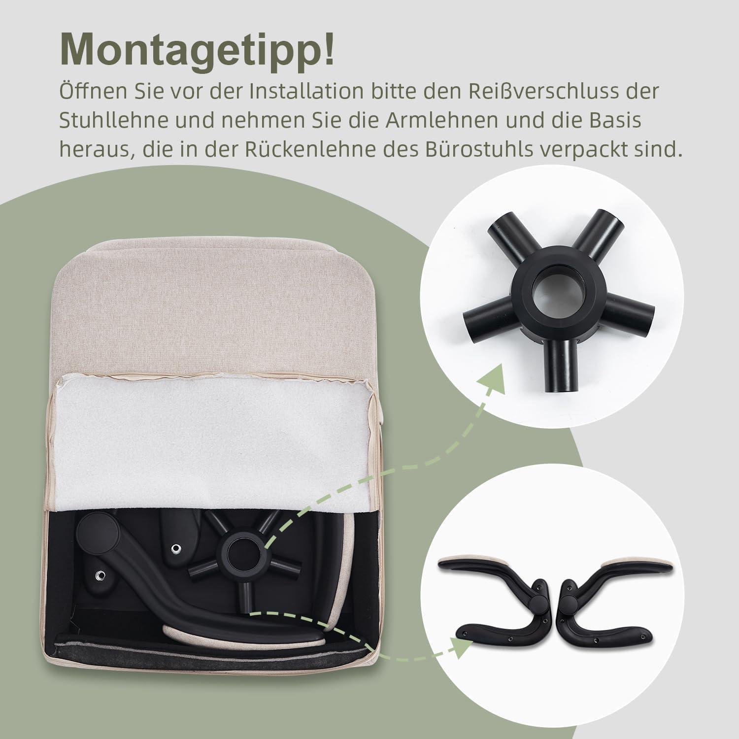 Ergonomischer Bürostuhl mit Armlehnen und Wippfunktion, Beige