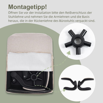 Ergonomischer Bürostuhl mit Armlehnen und Wippfunktion, Beige