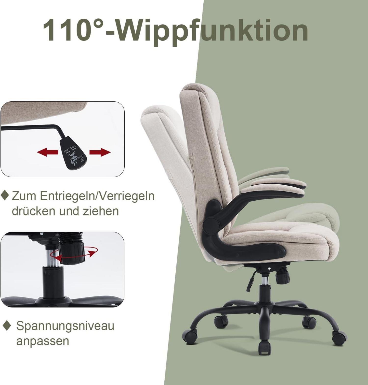 Ergonomischer Bürostuhl mit Armlehnen und Wippfunktion Beige Stoff