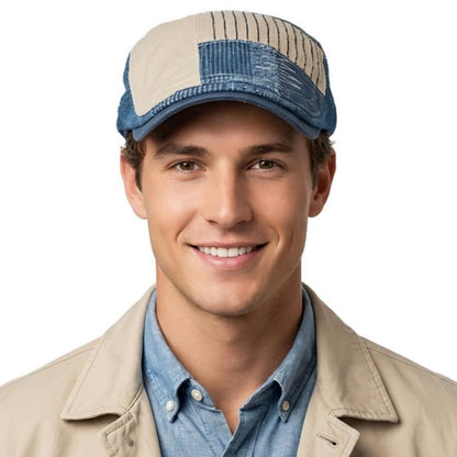 Patchwork Schiebermütze Herren | Vintage Newsboy Cap Grau M-L