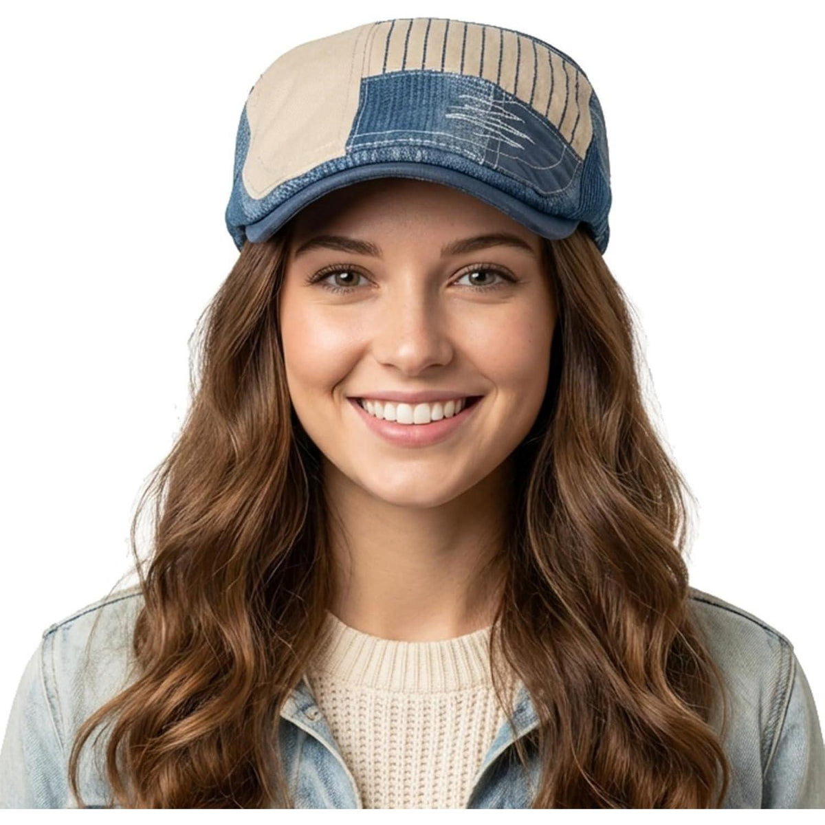 Patchwork Schiebermütze Herren | Vintage Newsboy Cap Grau M-L