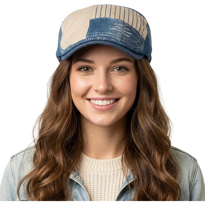 Patchwork Schiebermütze Herren | Vintage Newsboy Cap Grau M-L