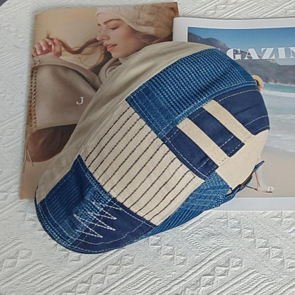 Patchwork Schiebermütze Herren | Vintage Newsboy Cap Grau M-L