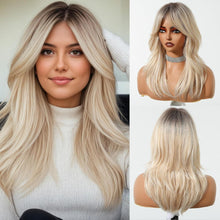 Lange Ombre Blonde Gewellte Synthetische Perücke mit Pony