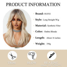 OUFEI Ombre Blonde Lange Gewellte Perücke mit Pony
