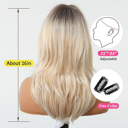 OUFEI Ombre Blonde Lange Gewellte Perücke mit Pony