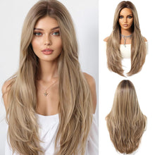 Damen Lange Ombre Ashblonde Perücke mit Pony Natürliches Synthetisches