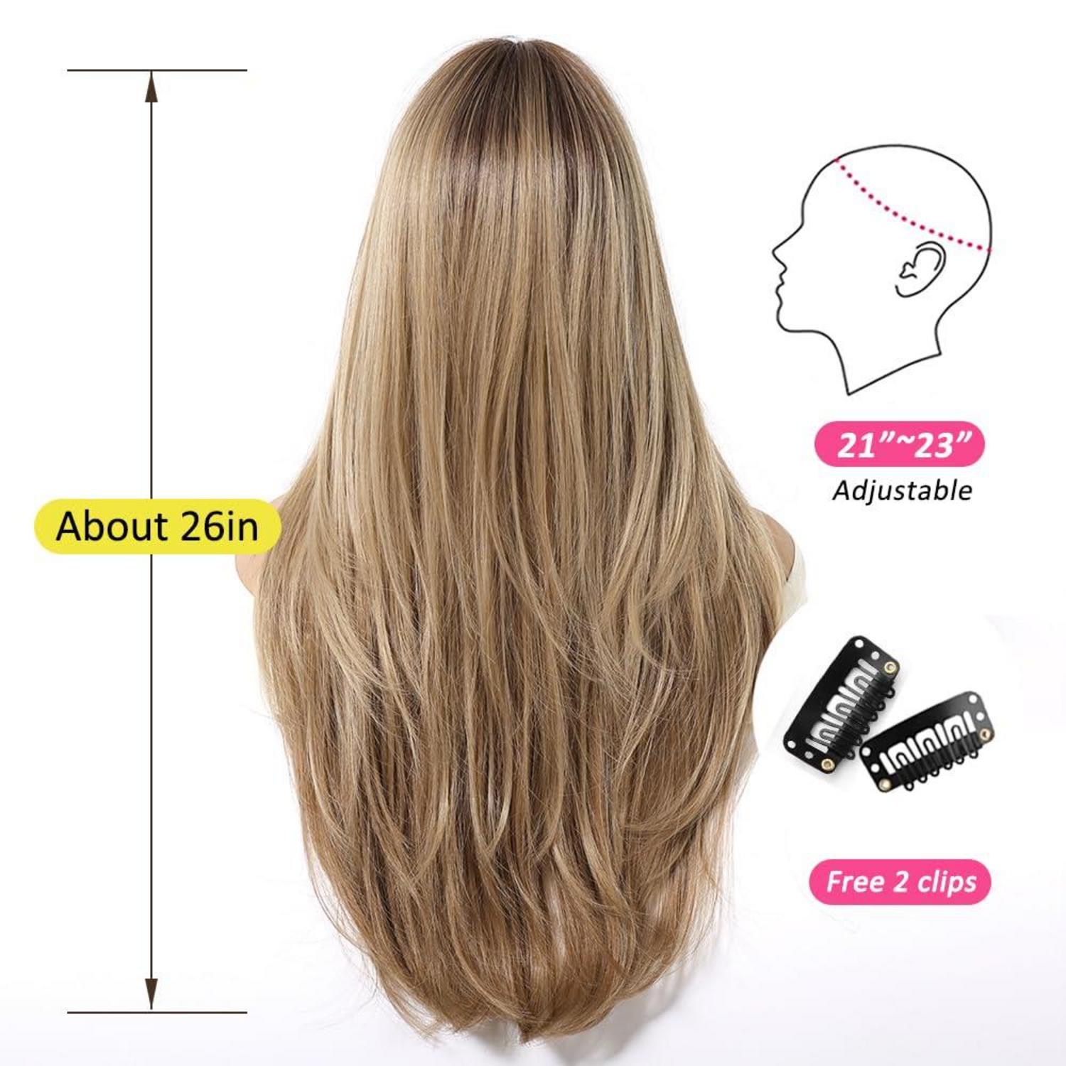 Synthetische Ombre Ashblonde Lange Perücke mit Pony für Frauen