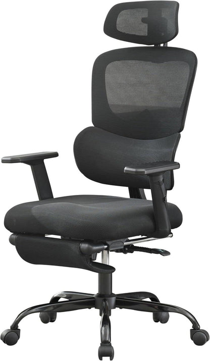 Ergonomischer Bürostuhl mit Fußstütze und Kopfstütze, Schwarz