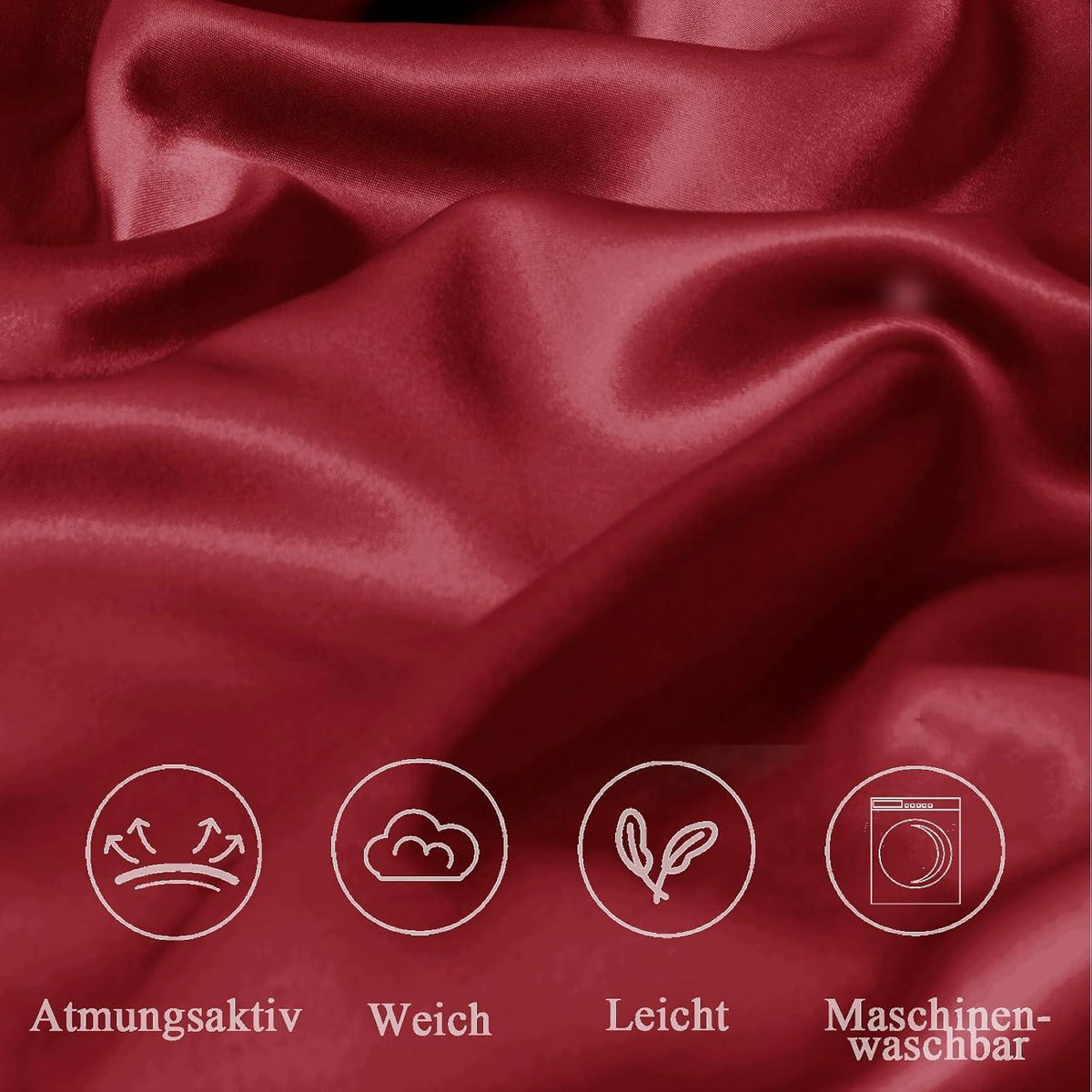 2er Set Satin Kissenbezüge 80x80cm Rot mit Reißverschluss
