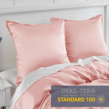 2er Set Satin Kissenbezüge 80x80 mit Reißverschluss, Peach Rosa