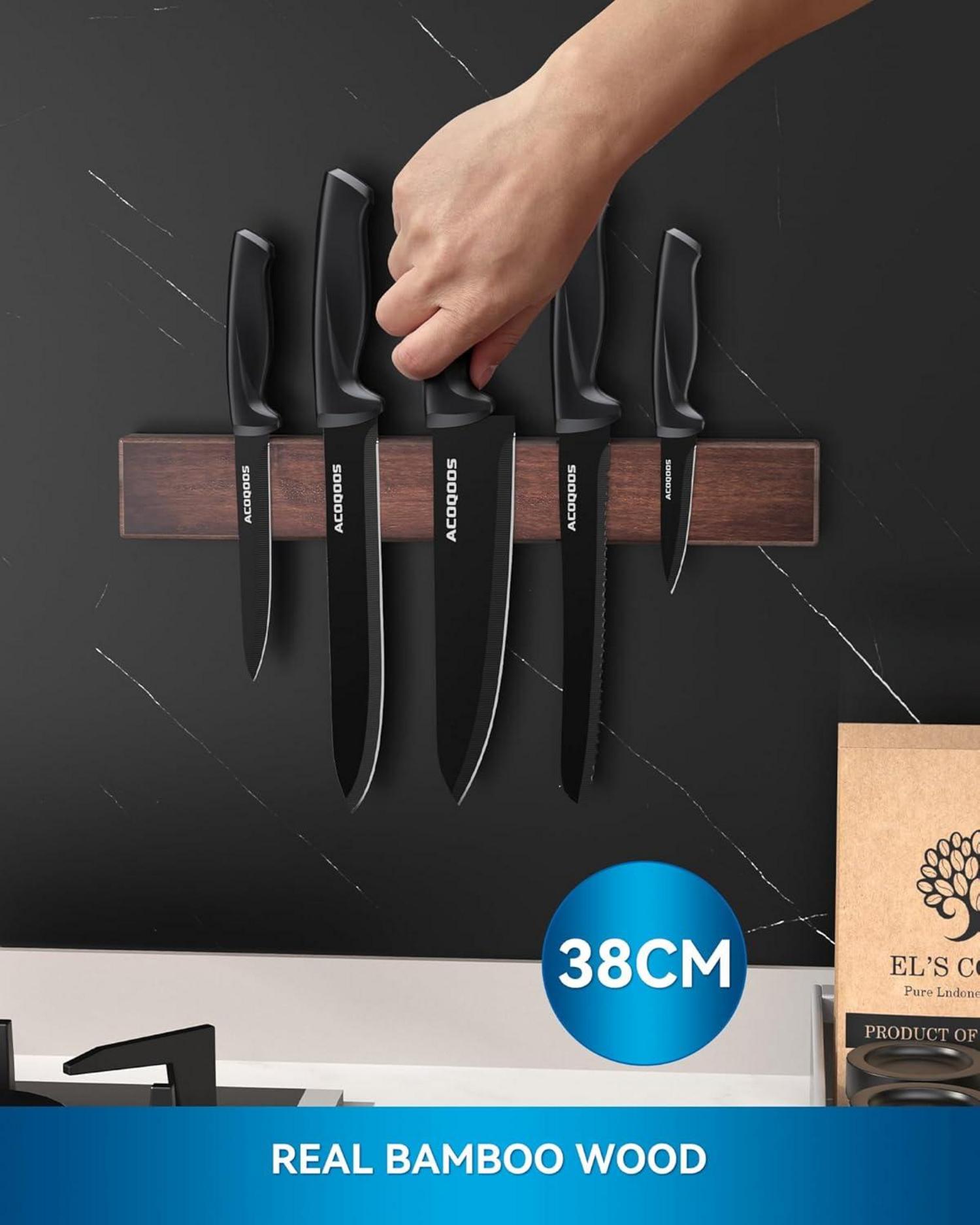 Magnetleiste Messer Set inkl. Bonus-Messer, Holz Magnetisch 38cm